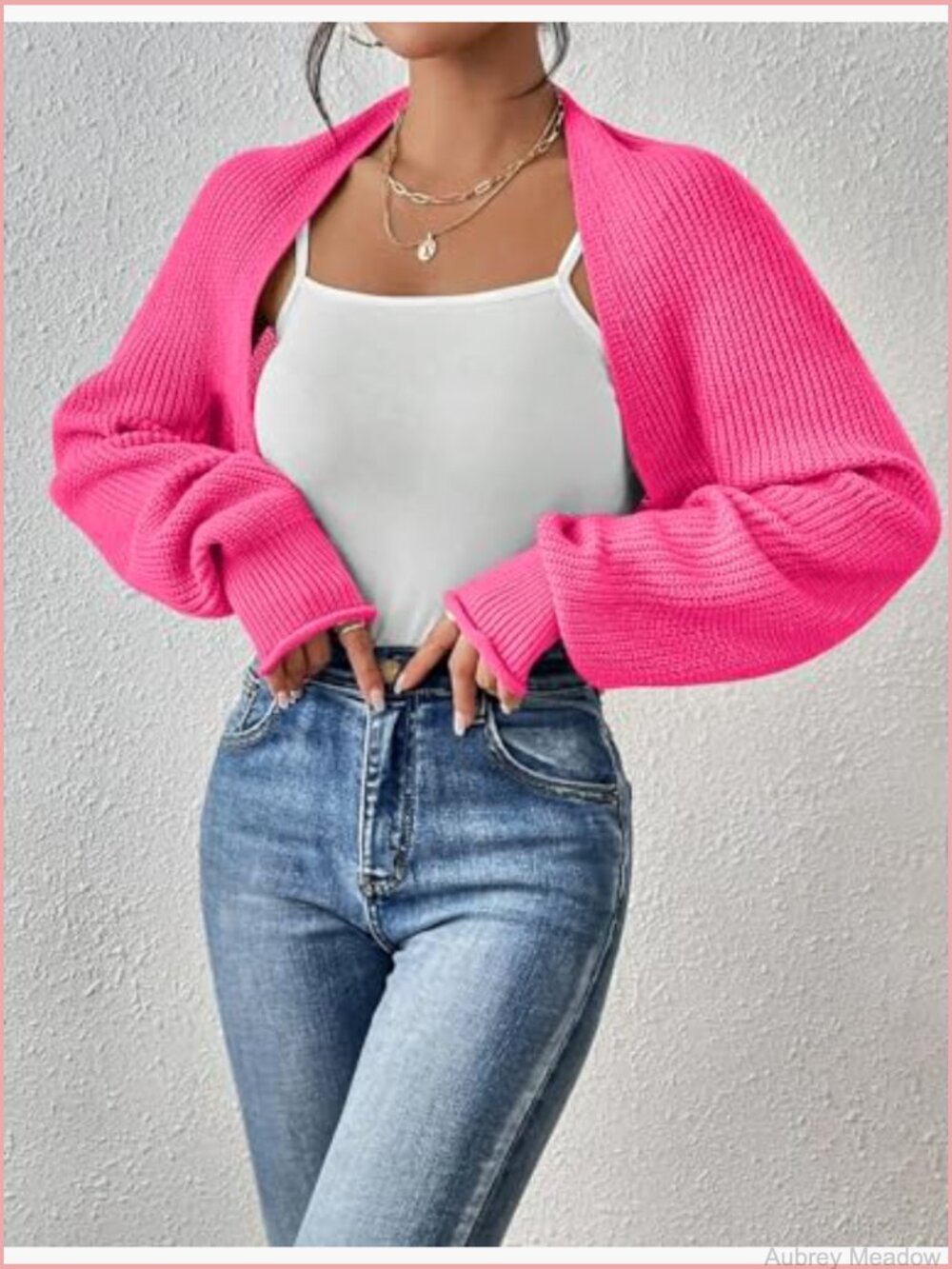 Long Sleeve Open Front Knit Cropped Cardigan Sweater Shrug - Picture 3 of 4